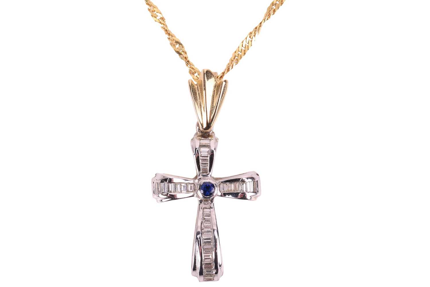 Lot 120 - A gem-set cross pendant on chain, the cross...