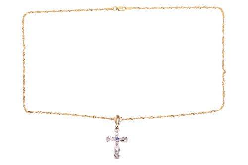 Lot 120 - A gem-set cross pendant on chain, the cross...