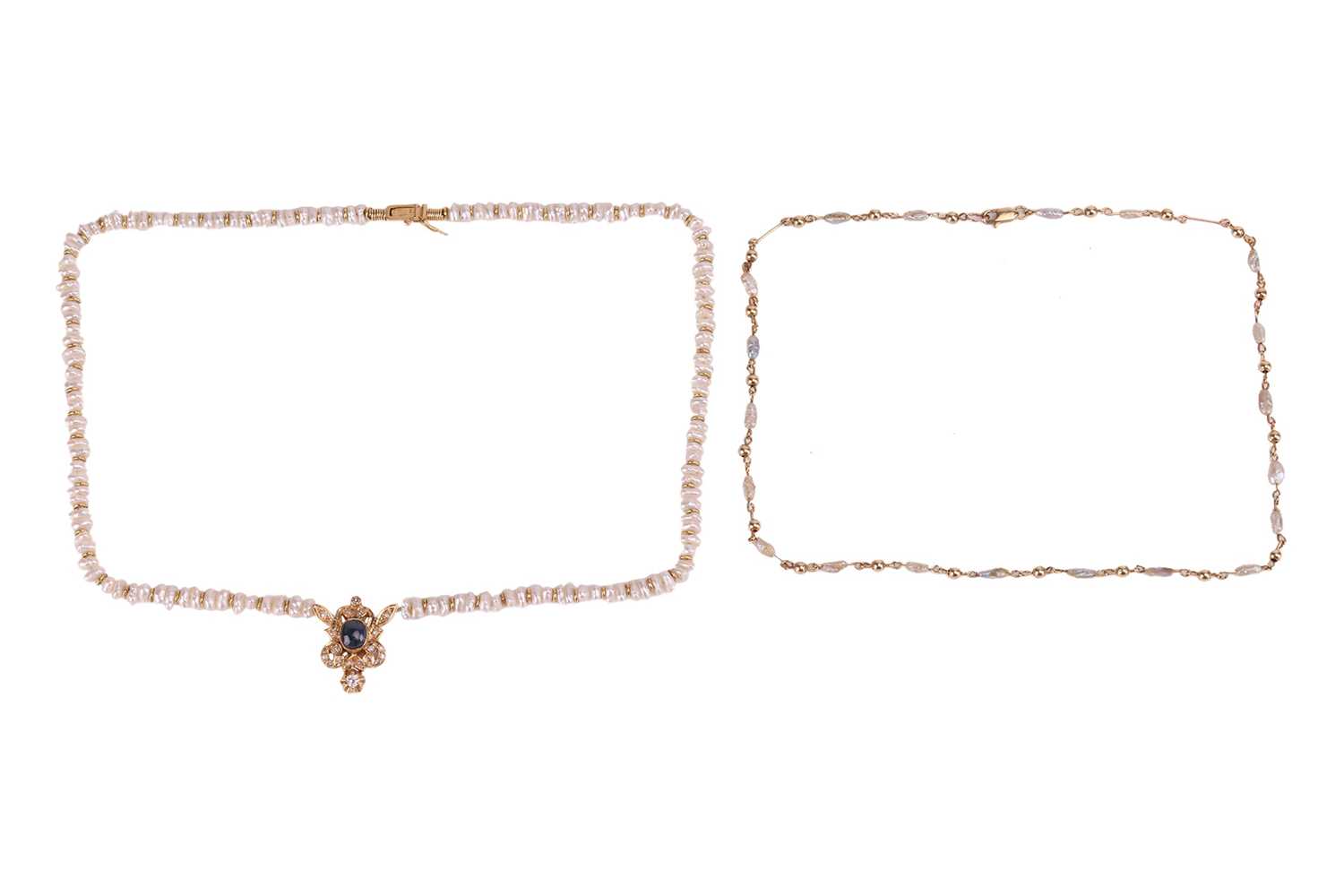 Lot 69 - Two keshi pearl necklaces; the first...