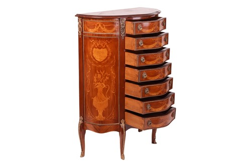 Lot 94 - A French Louis XVI style, walnut, harewood,...