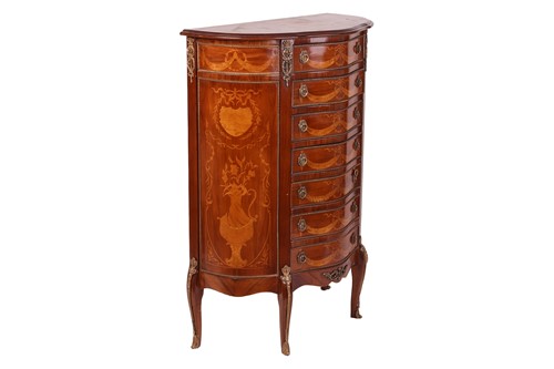 Lot 94 - A French Louis XVI style, walnut, harewood,...