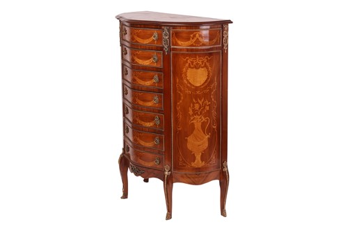 Lot 94 - A French Louis XVI style, walnut, harewood,...