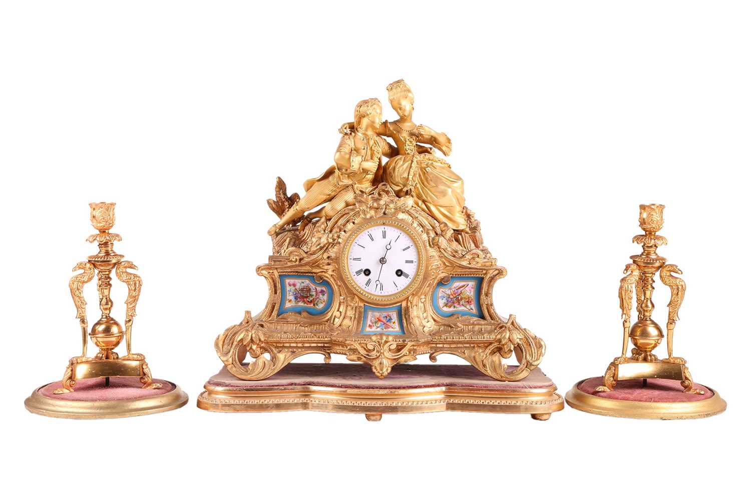 Lot 149 - A French Napoleon III ormolu clock garniture,...