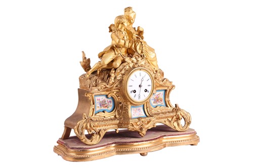 Lot 149 - A French Napoleon III ormolu clock garniture,...