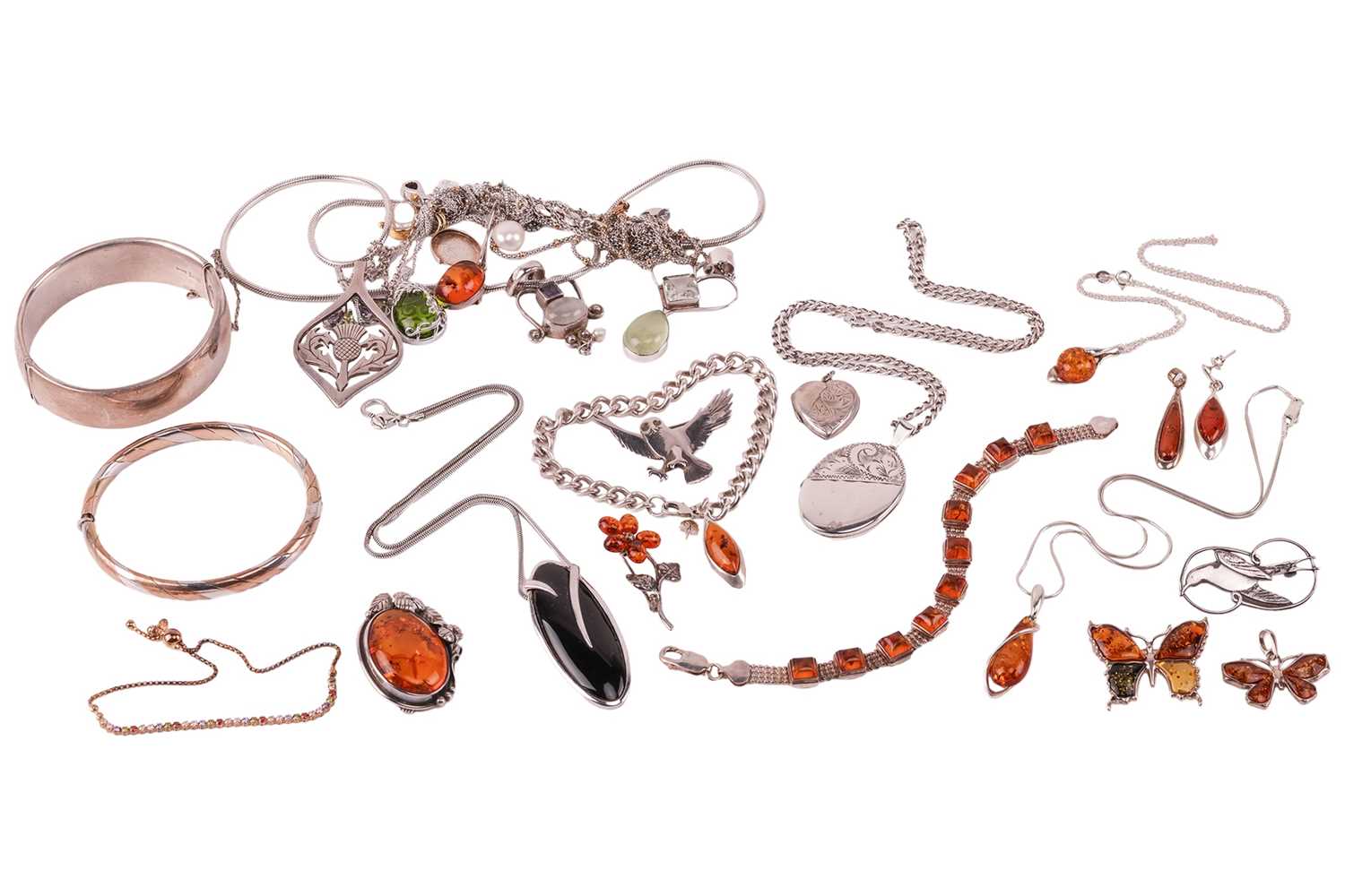 Lot 71 - A group of silver and white metal jewellery;...