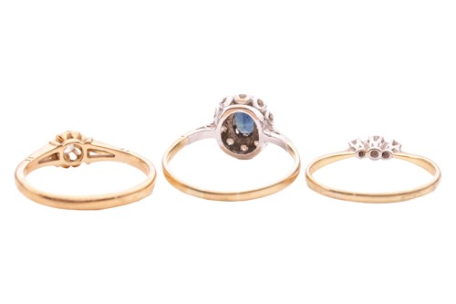 Lot 38 - Three gem-set rings; comprising a sapphire and...