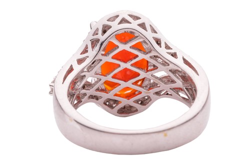 Lot 36 - A fire opal and diamond-set cluster ring, the...