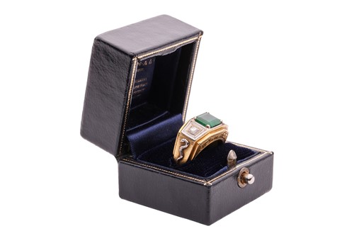 Lot 106 - An emerald and diamond trilogy ring, claw-set...
