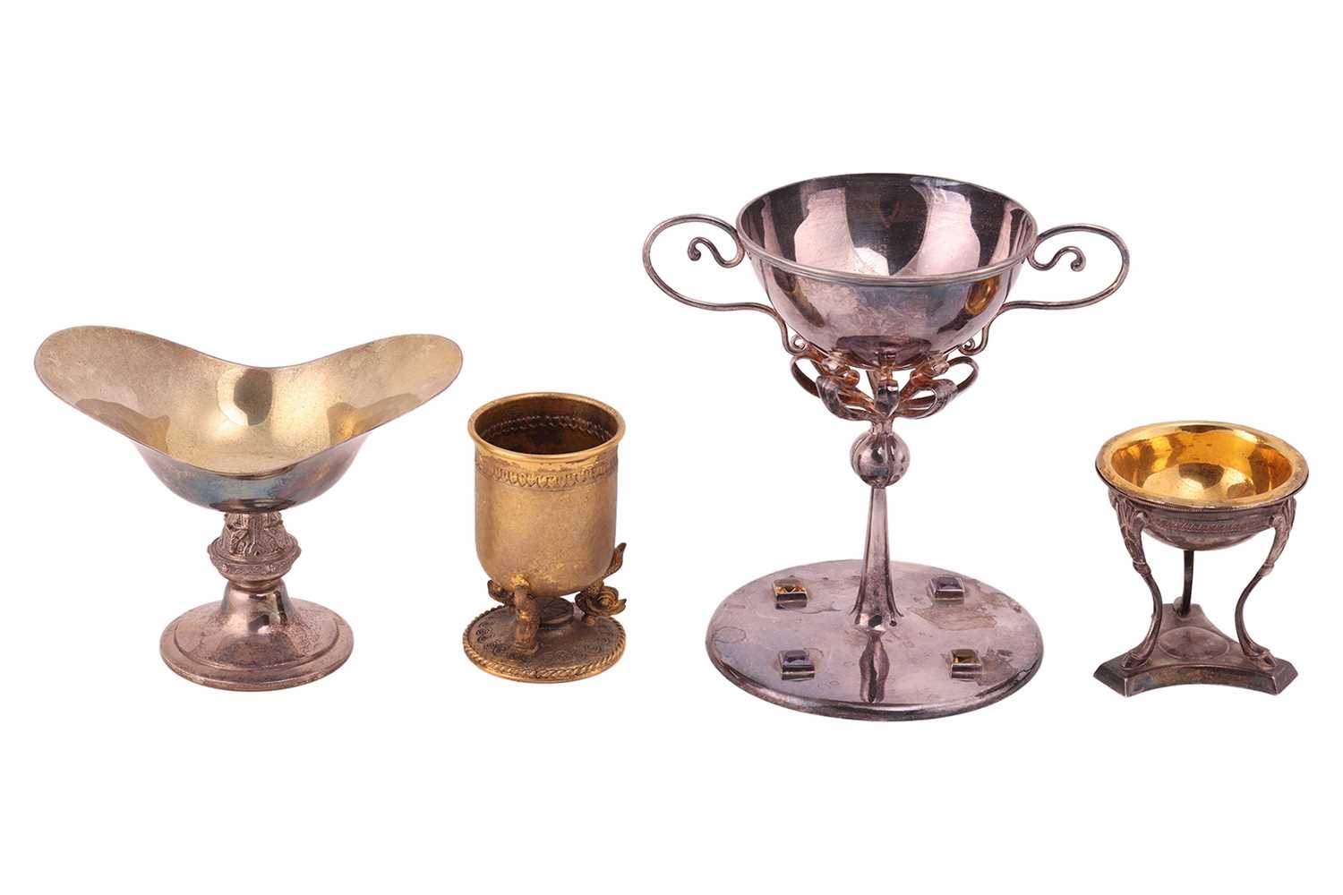 Lot 94 - Lalounis, a gilded pedestal cup, the hammered...