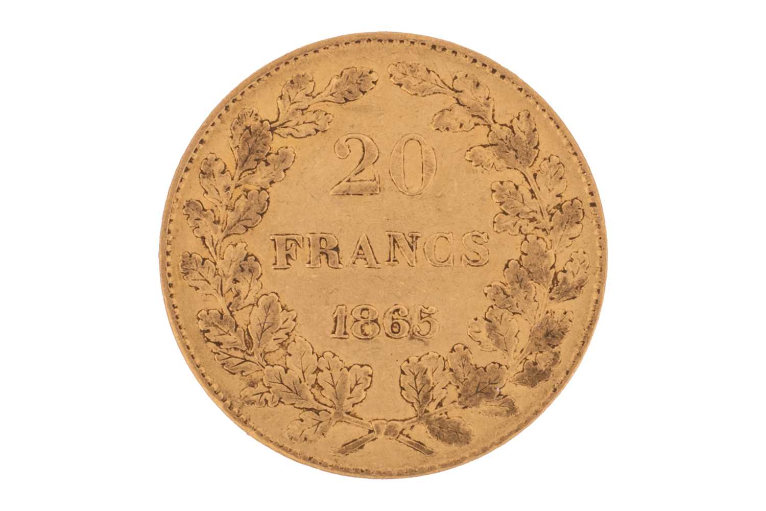 Lot 11 - A Belgium 1865 gold 20 Francs coin with...
