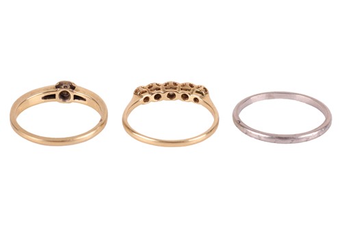 Lot 132 - Three Art Deco rings; comprising a five-stone...
