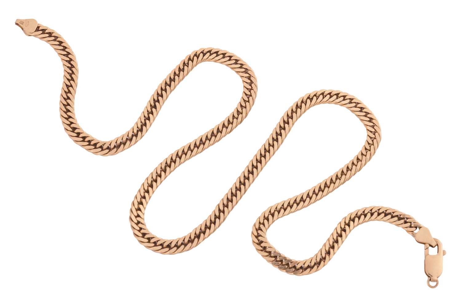 Lot 39 - A 9ct gold flat link chain, with lobster clasp,...