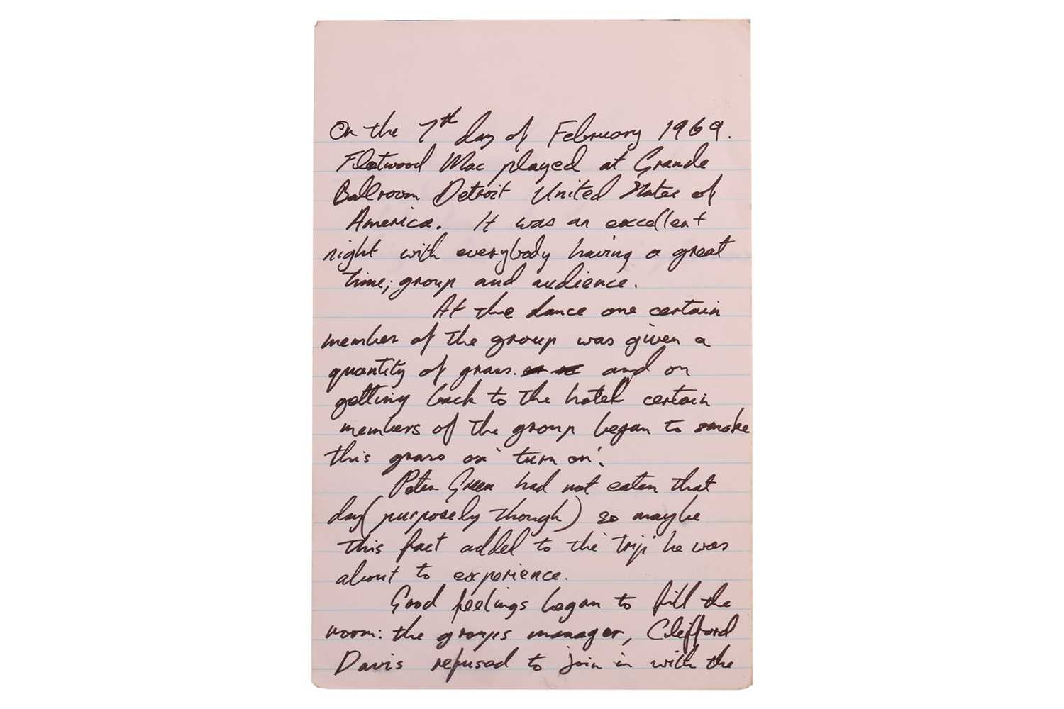 Lot 3 - Peter Green: A Handwritten Account of A...