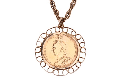 Lot 132 - A Queen Victoria full sovereign pendant on...