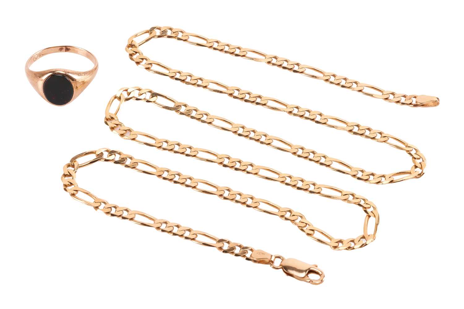 Lot 36 - A figaro link chain, of flattened links to a...