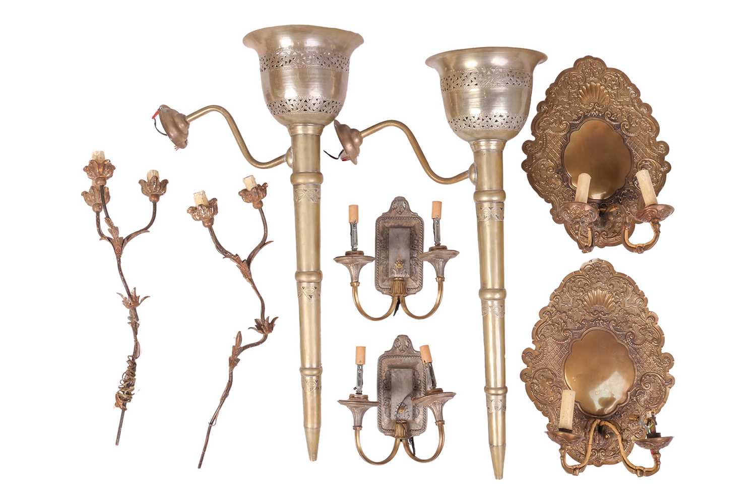 Lot 75 - A pair of large Moroccan brass torch holders,...