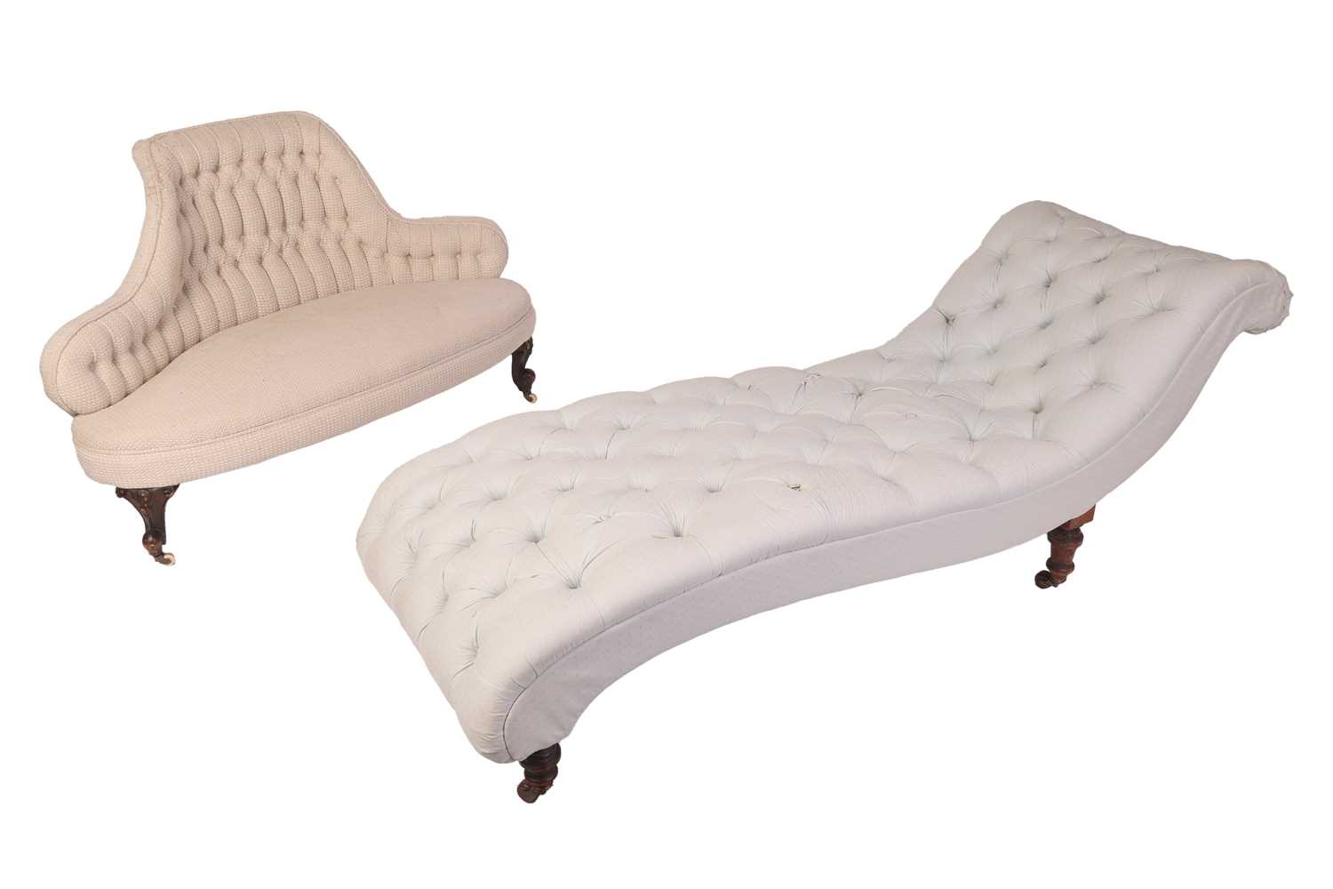 Lot 127 - A Victorian upholstered corner love seat, 84...