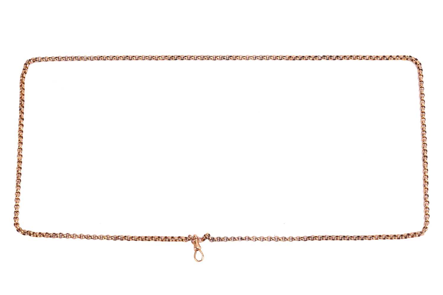 Lot 43 - A belcher-link watch chain, in yellow metal...
