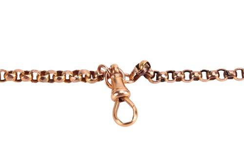 Lot 43 - A belcher-link watch chain, in yellow metal...