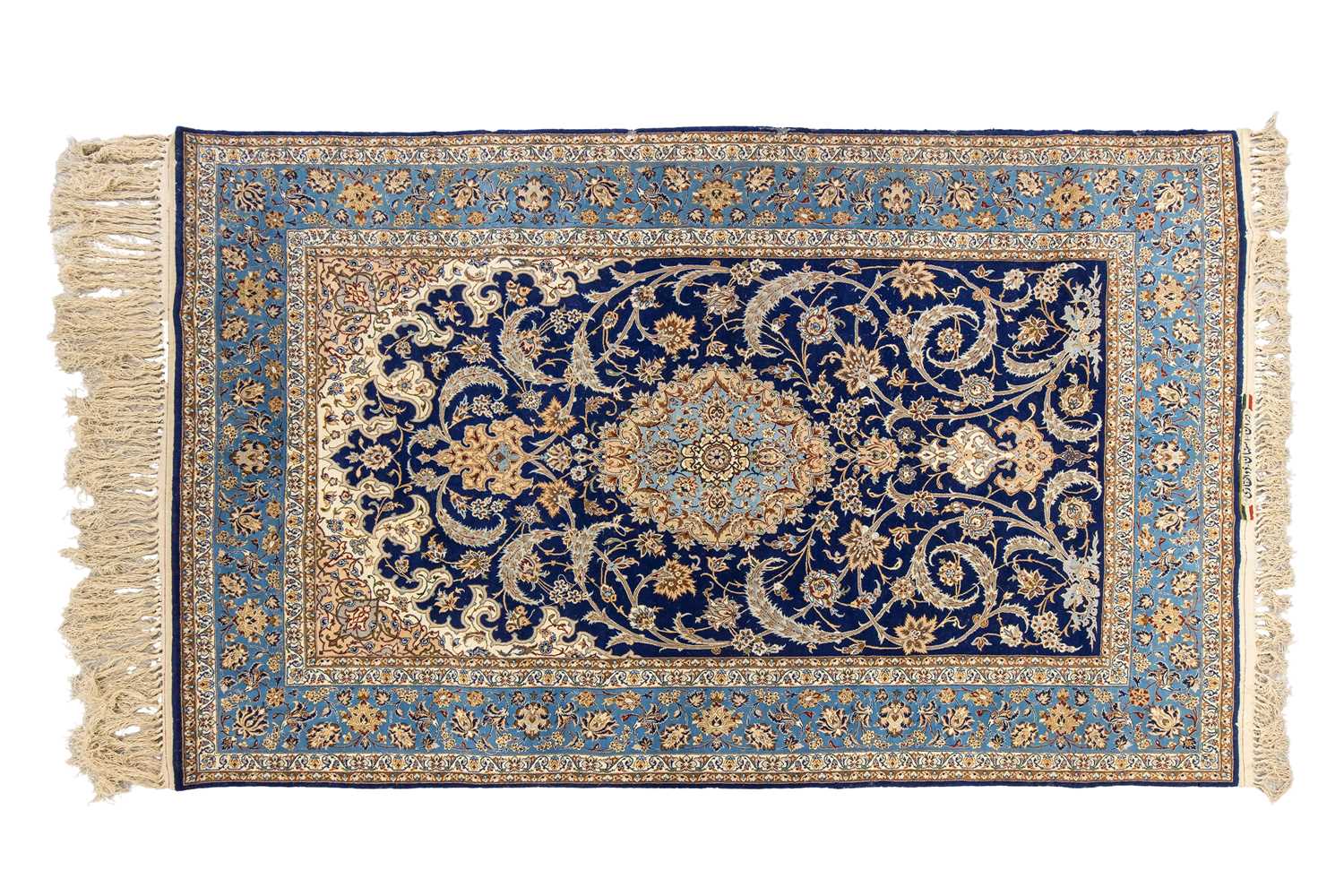 Lot 147 - A blue ground Isfahan prayer rug with a single...
