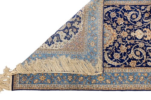 Lot 147 - A blue ground Isfahan prayer rug with a single...