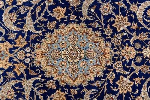Lot 147 - A blue ground Isfahan prayer rug with a single...