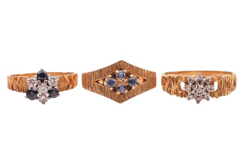 Lot 147 - Three gems-set rings; comprising a...