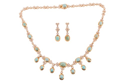 Lot 90 - An imitation turquoise and CZ fringe necklace...