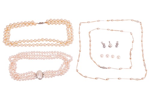 Lot 92 - A collection of pearl-set jewellery; to...