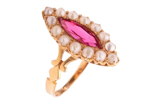 Lot 2 - A gem-set navette dress ring, featuring a...