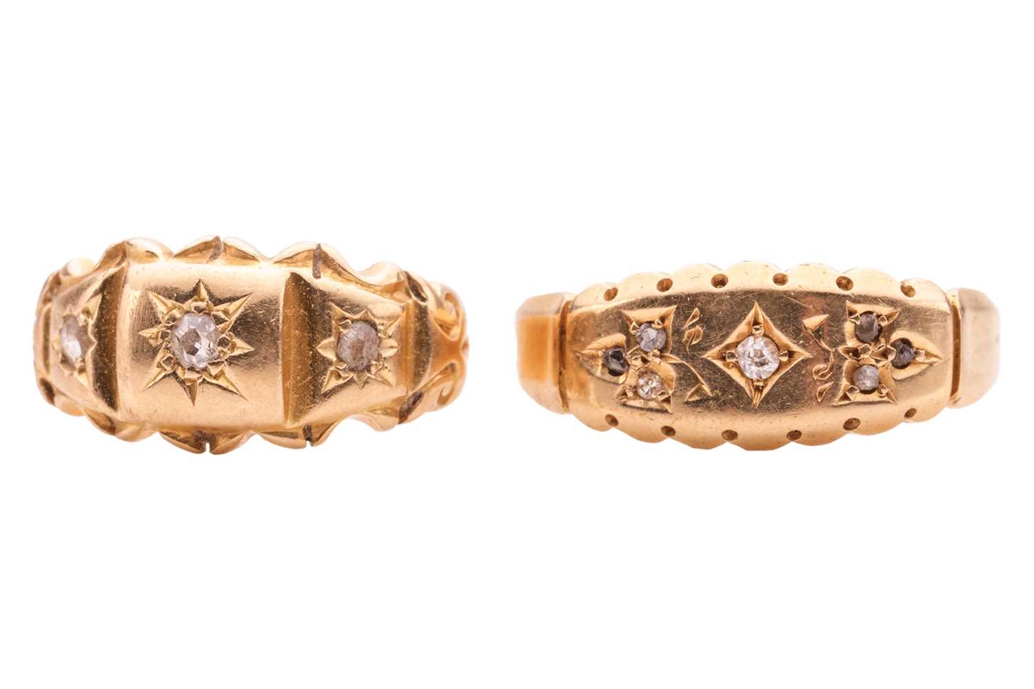Lot 94 - Two diamond-set gypsy rings; the first set...
