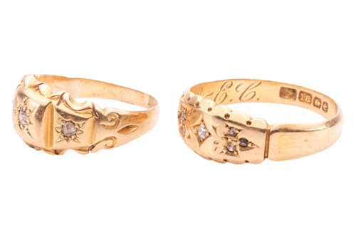 Lot 94 - Two diamond-set gypsy rings; the first set...