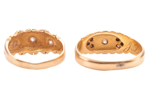 Lot 94 - Two diamond-set gypsy rings; the first set...