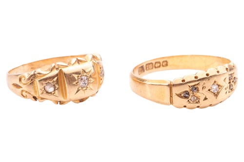 Lot 94 - Two diamond-set gypsy rings; the first set...