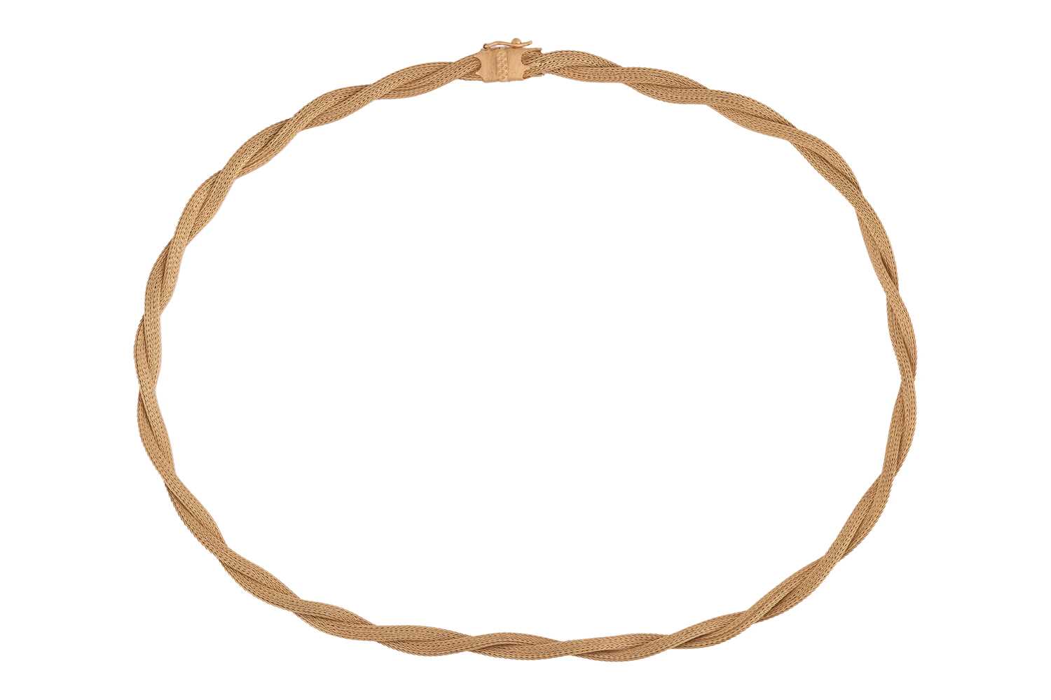 Lot 54 - A twisted mesh necklace, leading to a push bar...