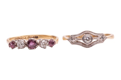Lot A ruby and diamond-set ring and a diamond-set...