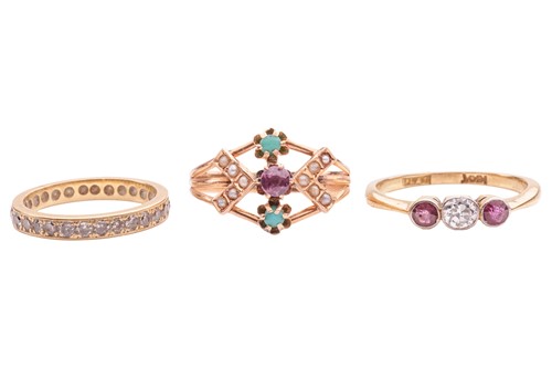 Lot 78 - Three rings; comprising a diamond-set eternity...