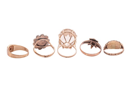 Lot 34 - A group of five gem-set dress rings, in yellow...