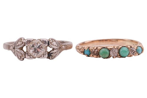 Lot 27 - Two gem-set rings and a pair of drop earrings;...