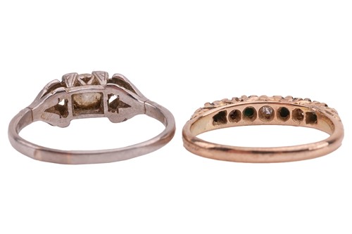 Lot 27 - Two gem-set rings and a pair of drop earrings;...