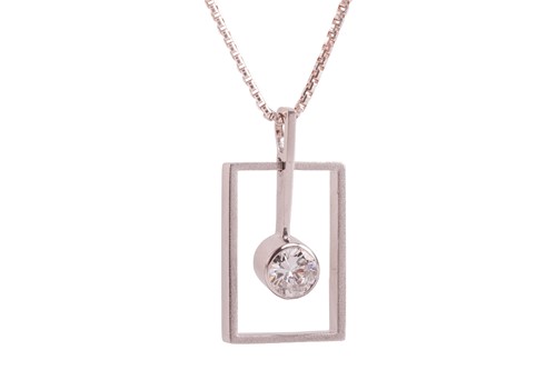 Lot 49 - A diamond single-stone pendant necklace, the...