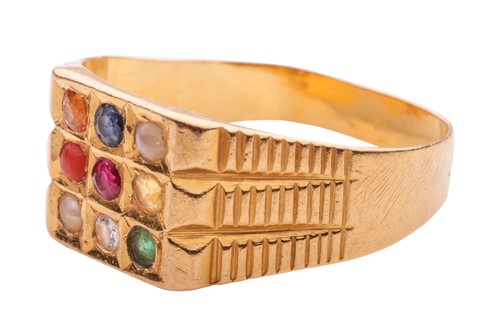 Lot 73 - A nine-stone Navaratna ring in 22ct yellow...