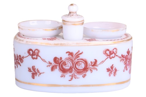 Lot 208 - A French early 19th-century milk glass encrier...