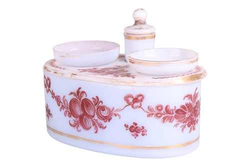 Lot 208 - A French early 19th-century milk glass encrier...