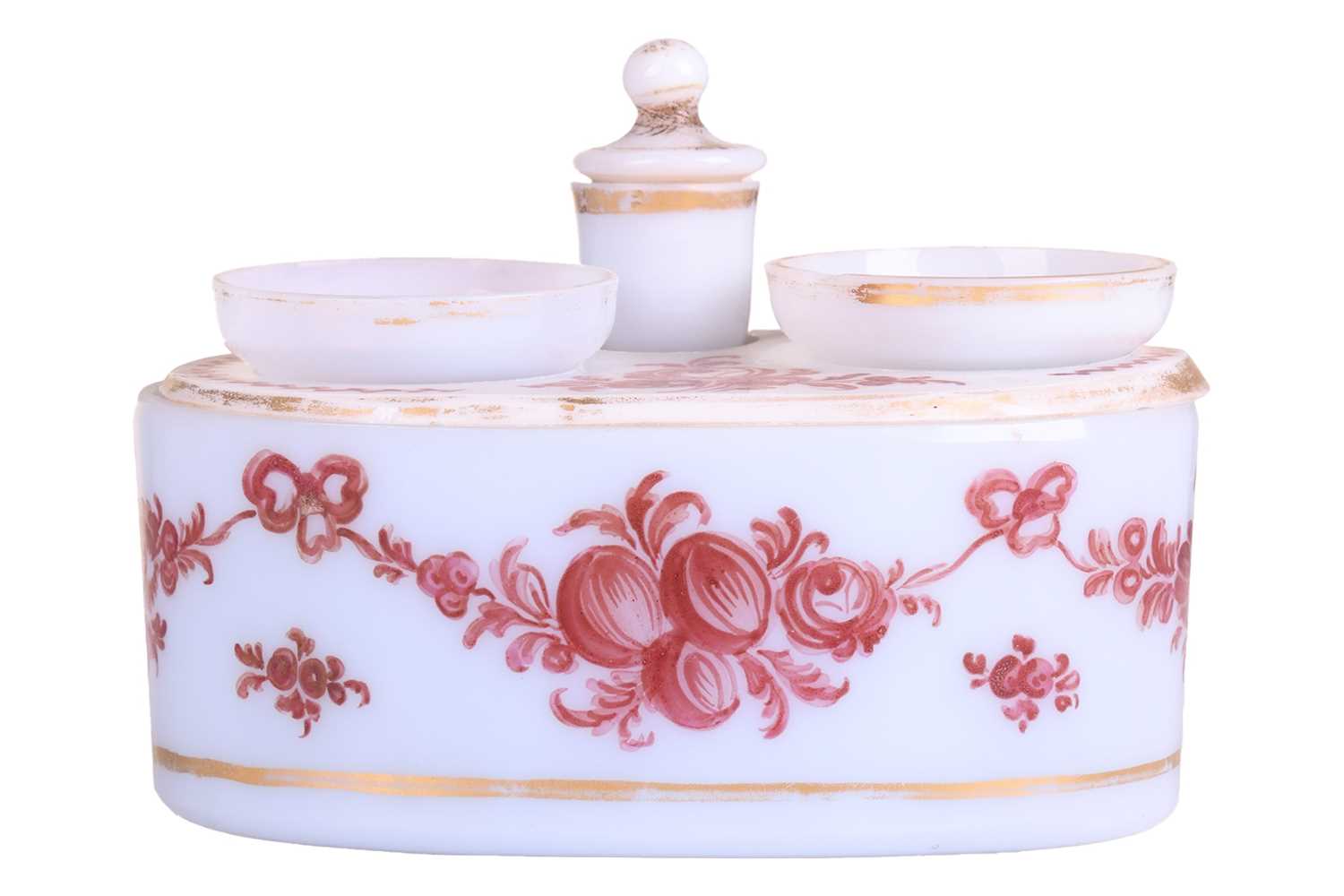 Lot 208 - A French early 19th-century milk glass encrier...