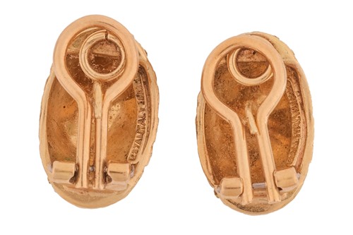 Lot 74 - A pair of textured earrings, of elongated...