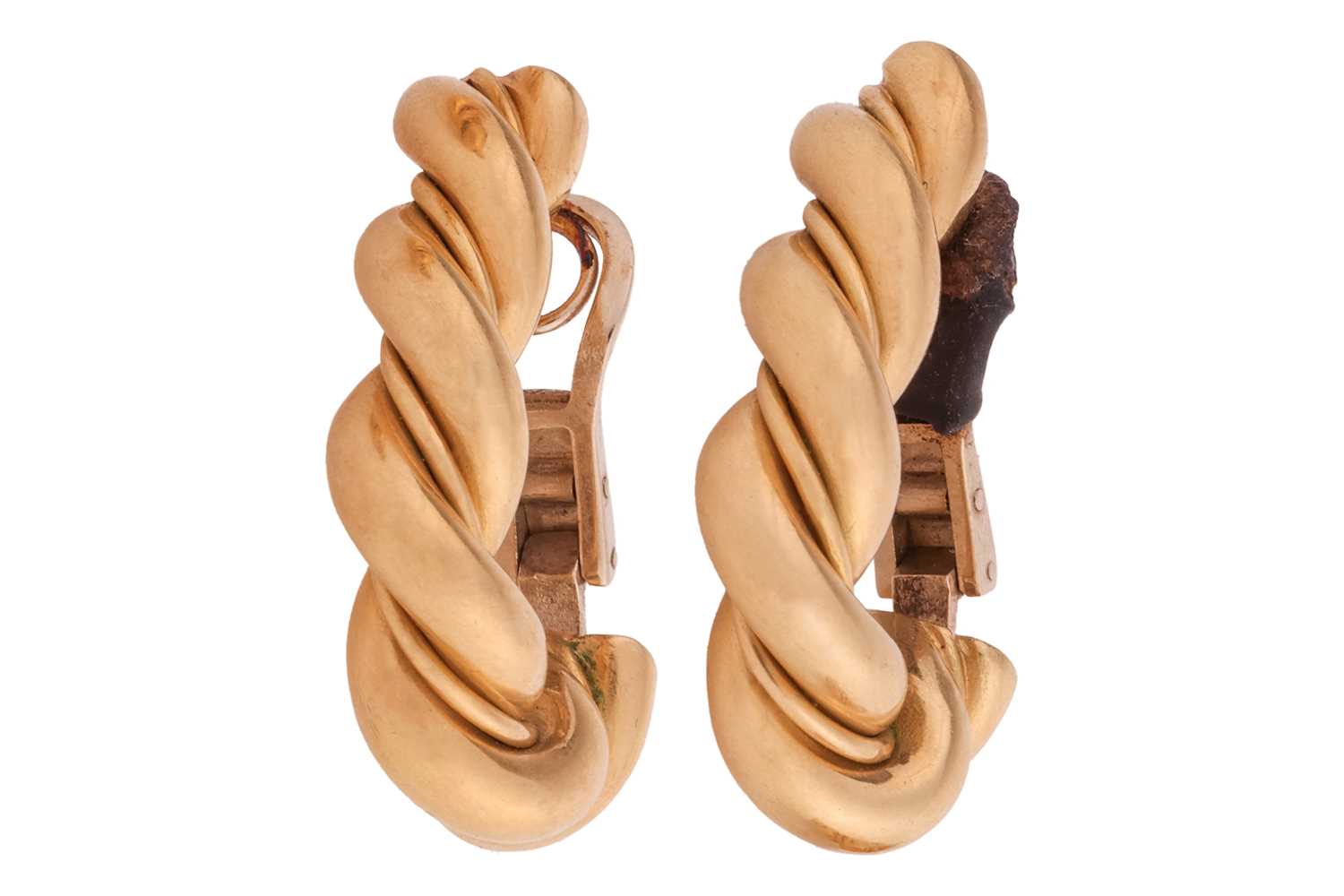 Lot 160 - A pair of rope twist earrings, featuring...