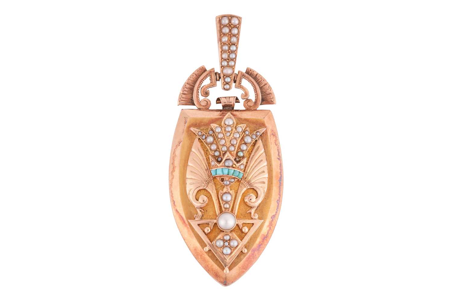 Lot 104 - A gem-set locket pendant, the shield-shaped...