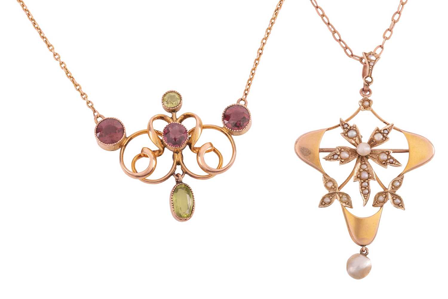 Lot 7 - Two Edwardian gem-set necklaces; the first of...
