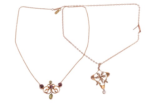 Lot 7 - Two Edwardian gem-set necklaces; the first of...